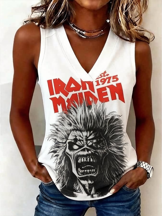Women's England Heavy Metal Band Print V-Neck Tank Top