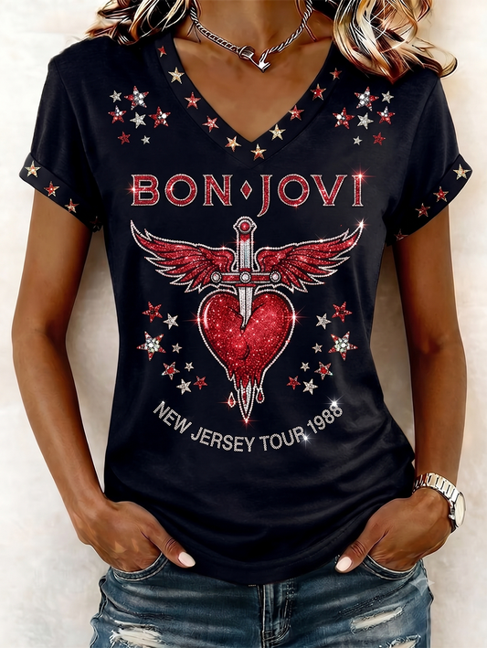 Vintage Bon Jovi Fan Short-Sleeve V-Neck T-Shirt