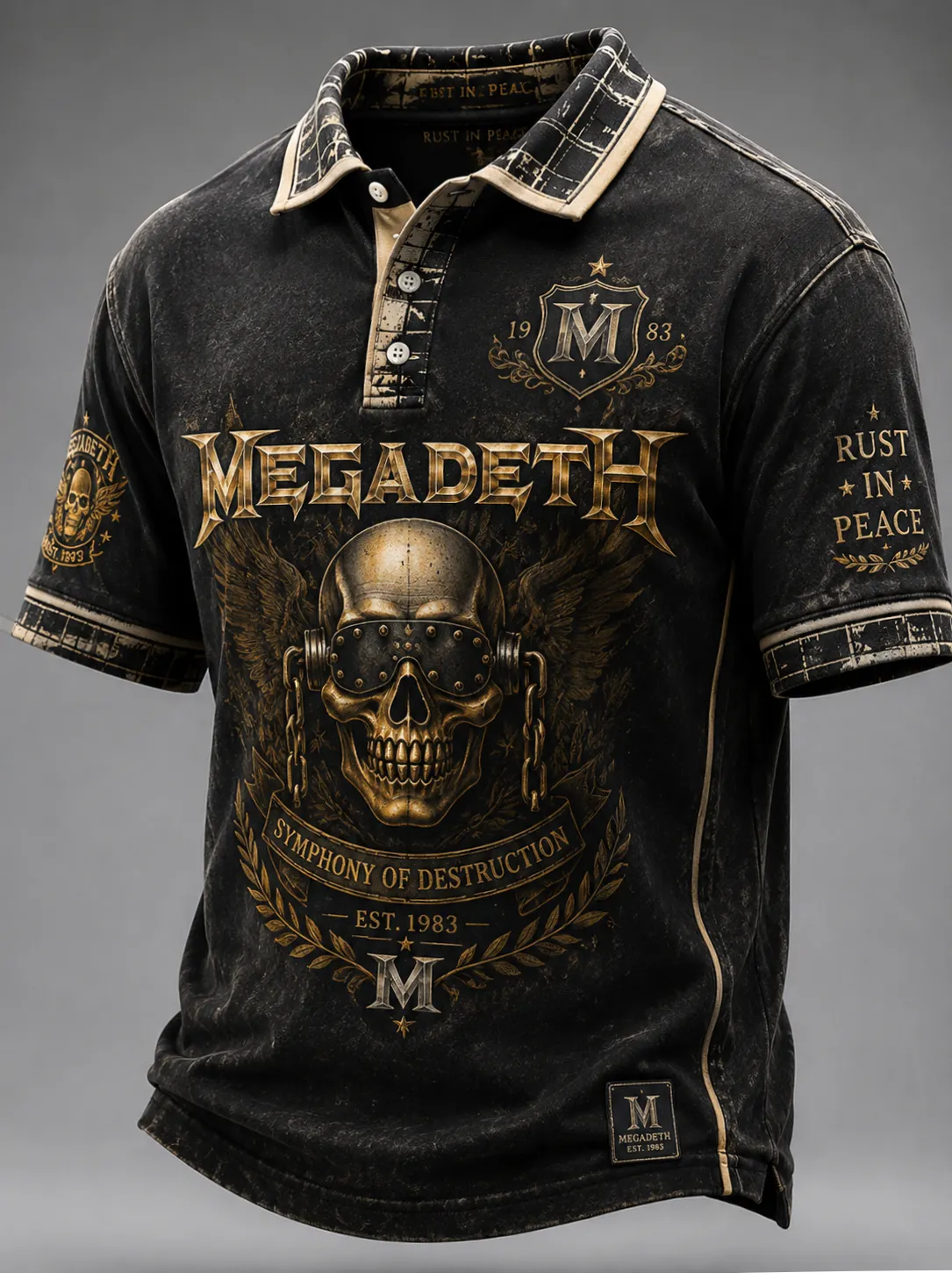 Men's Megadeth Th1rt3en Acid Wash Polo