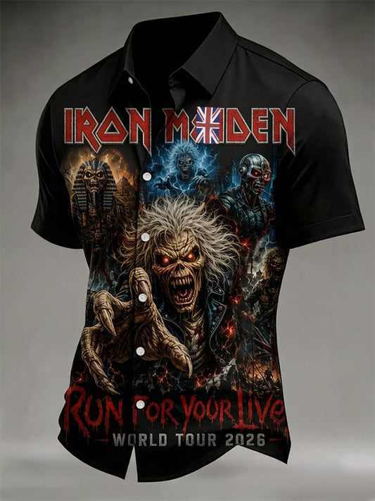 Men's England Heavy Metal Band Printed Short-Sleeve Shirt (Pocketless)