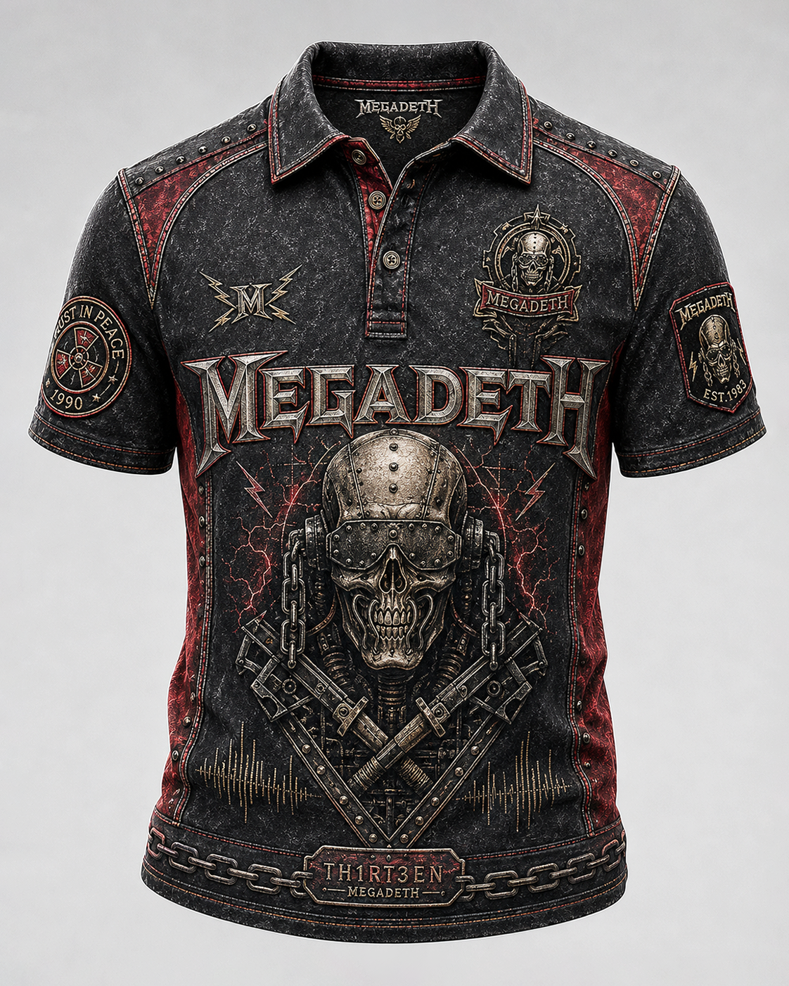 Men's Megadeth Th1rt3en Acid Wash Polo