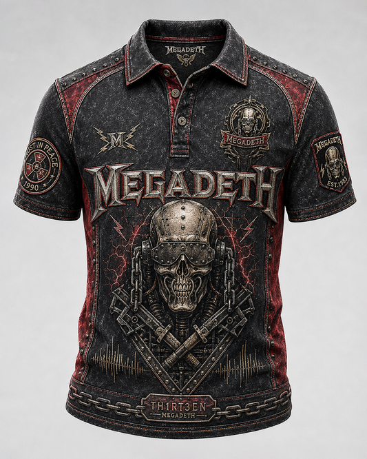 Men's Megadeth Th1rt3en Acid Wash Polo