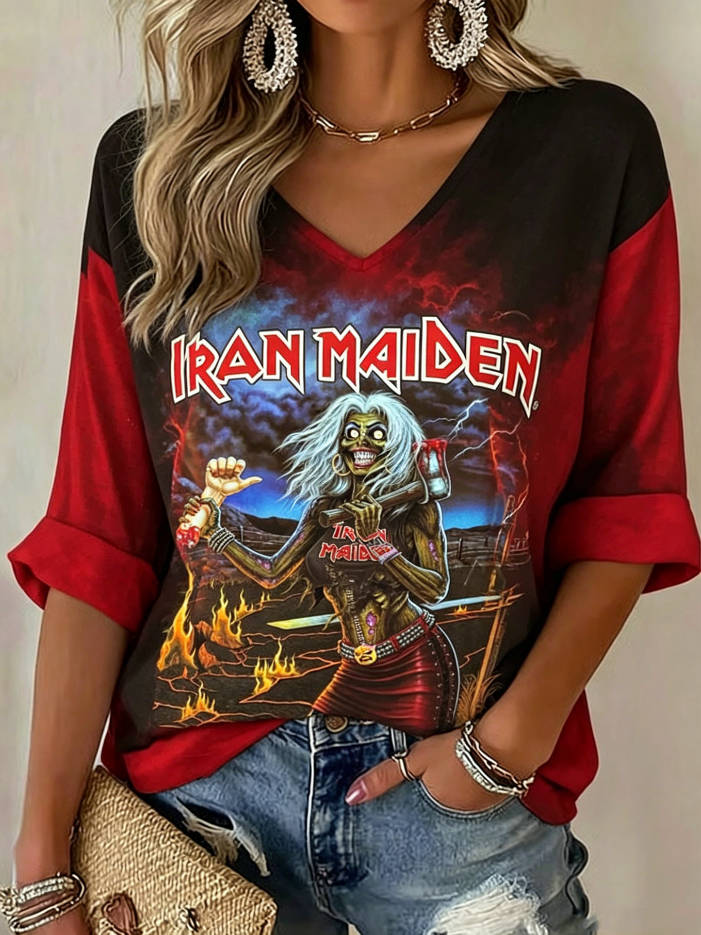 Women's Casual Iron Maiden Fans Print T-Shirt