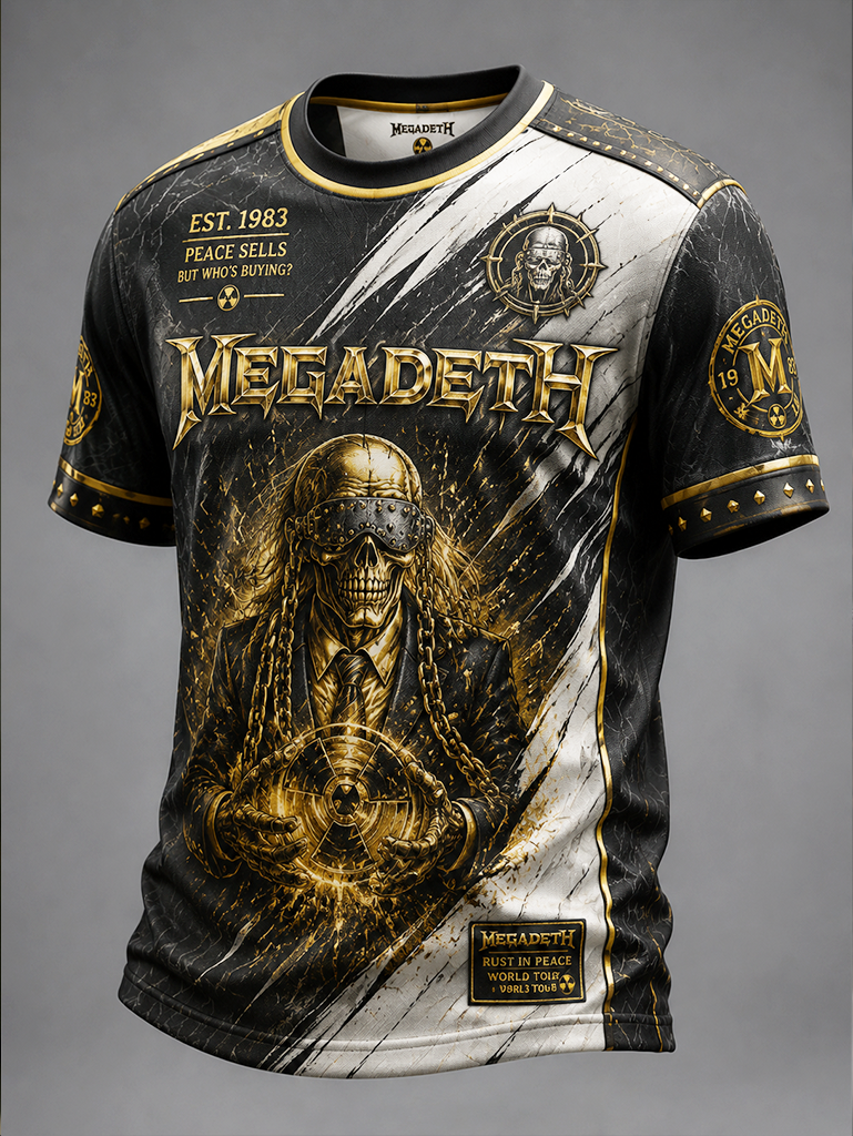 Men's Megadeth Gold Skull Luxury Band Tee