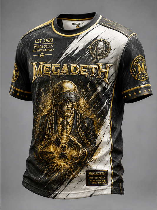 Men's Megadeth Gold Skull Luxury Band Tee
