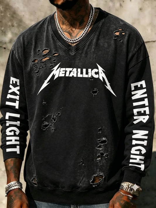 Men's Heavy Metal Band Print Sweatershirt