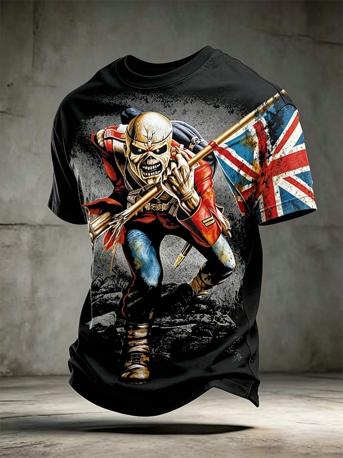 Men's England Heavy Metal Band Short-Sleeve Crew Neck Printed T-Shirt