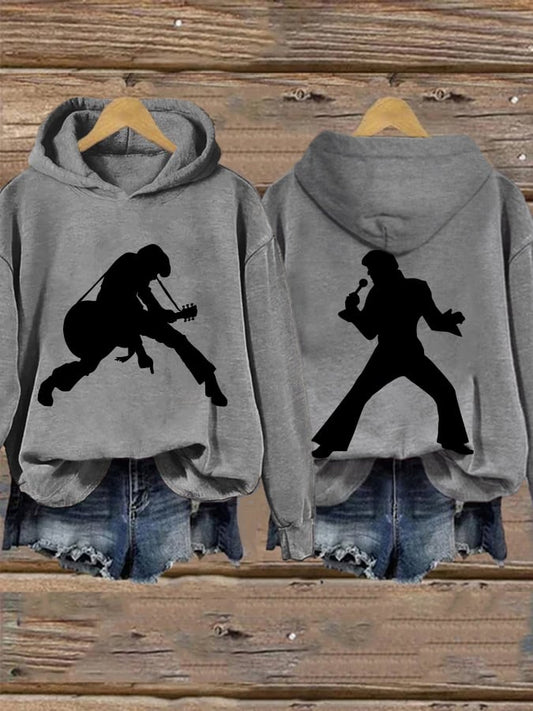 Retro King Of Rock Roll Print Hoodie