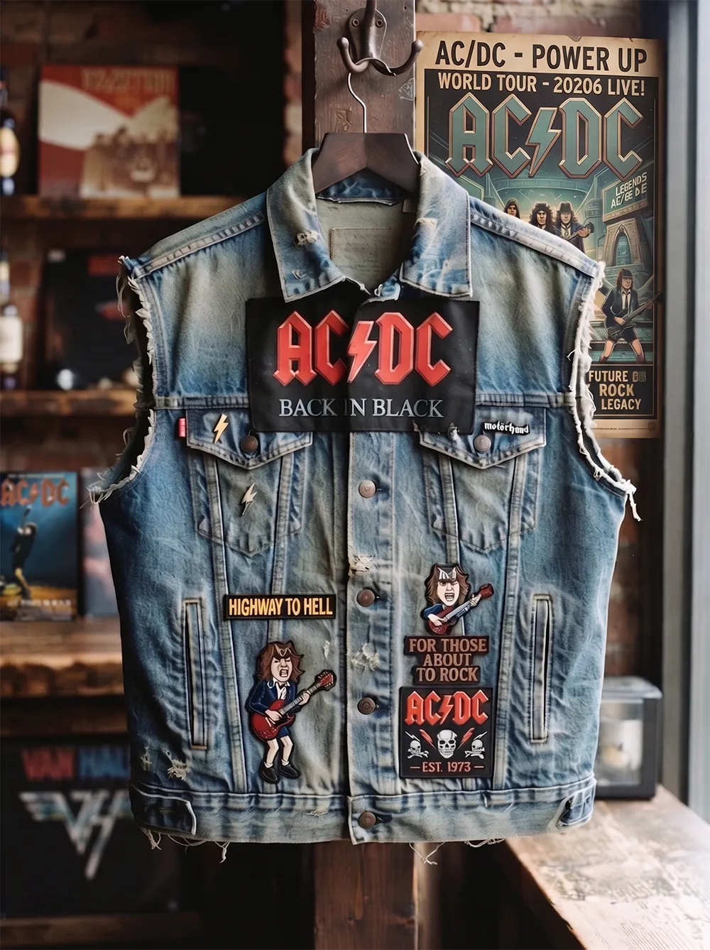 AC/DC Fan Vintage Denim Vest
