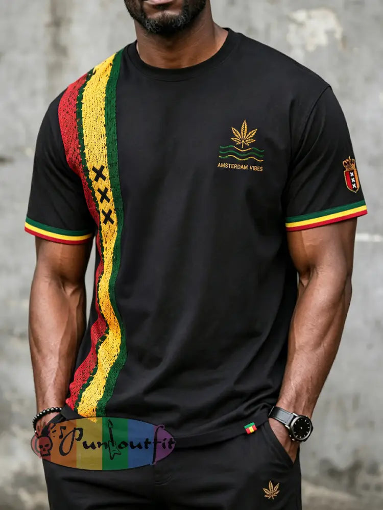 Men's Retro Reggae-Themed Casual T-Shirt