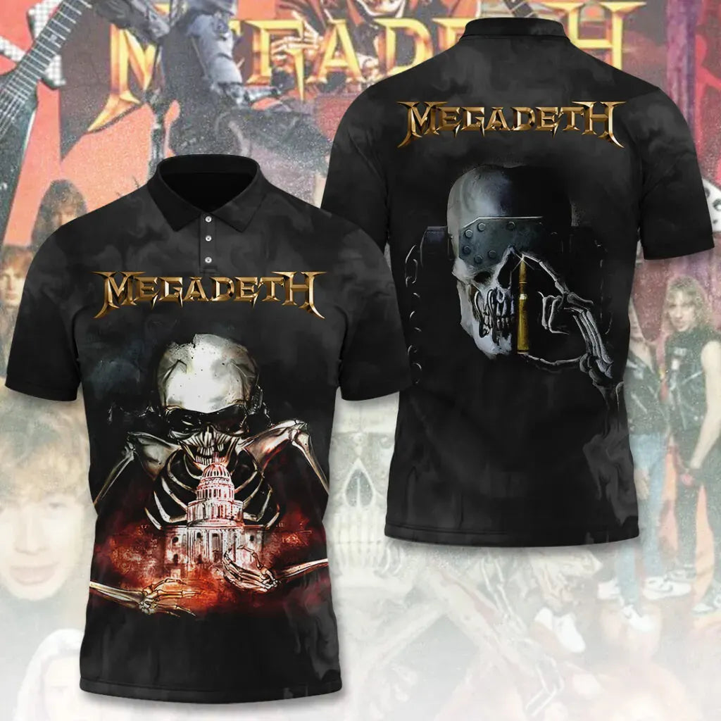 Men's American Thrash Metal Band Print Polo Shirt