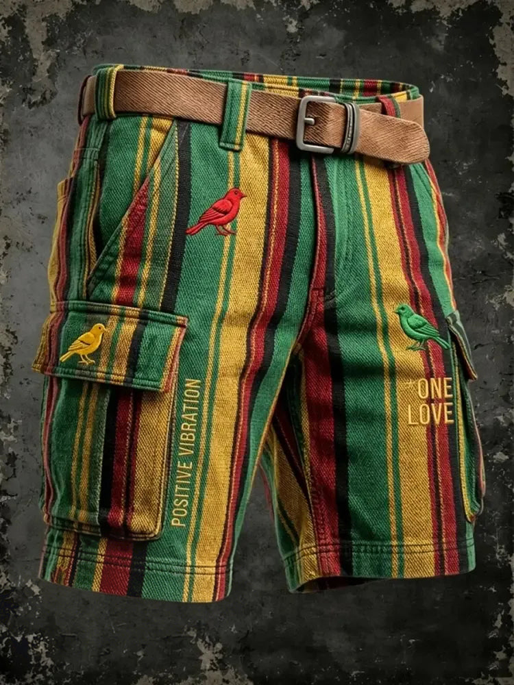 Vintage Reggae Striped Art Casual Work Shorts