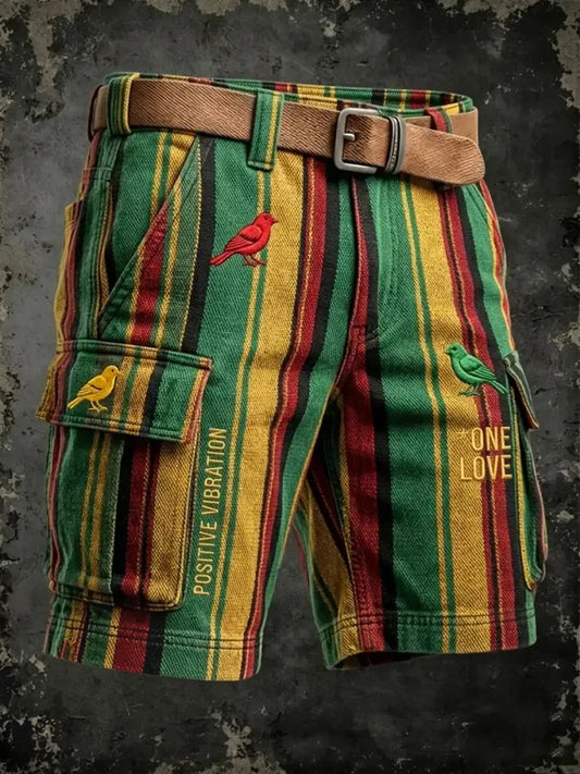 Vintage Reggae Striped Art Casual Work Shorts