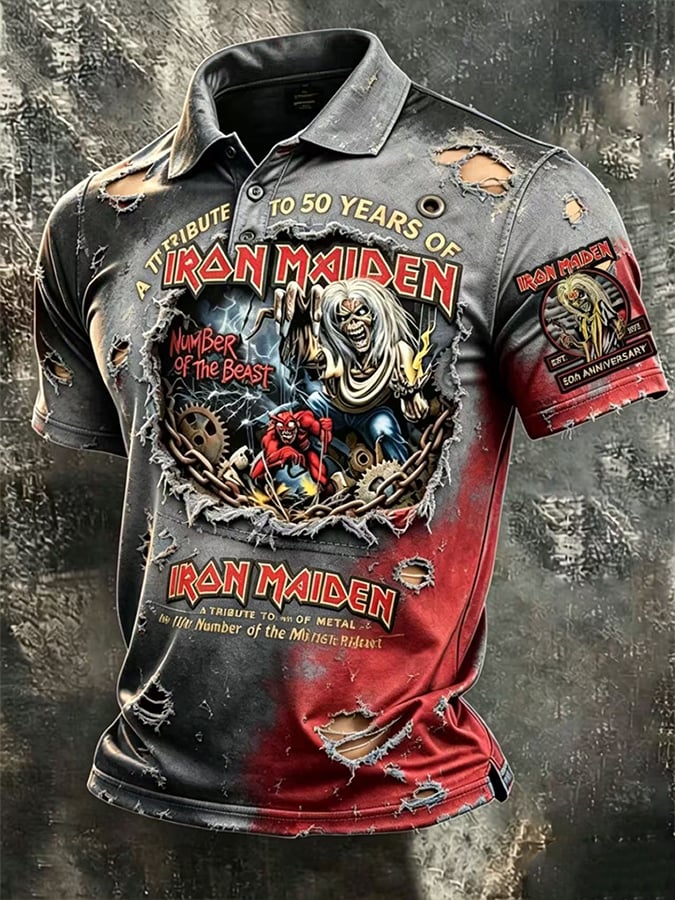 Men's England Heavy Metal Band Short-Sleeve Printed Polo Shirt