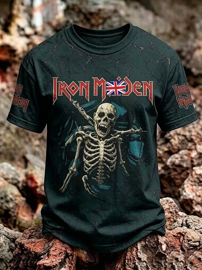 Men's England Heavy Metal Band Tour Crew Neck Short-Sleeve Printed T-Shirt
