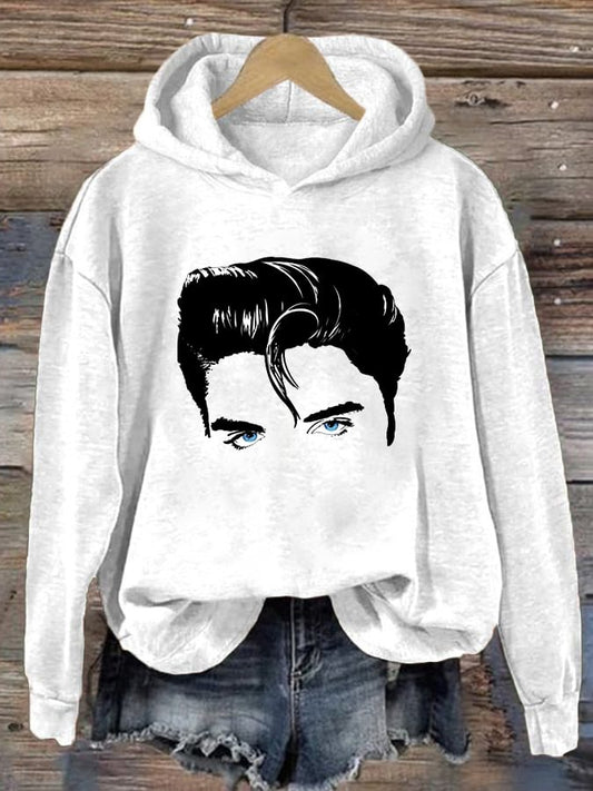 Retro King Of Rock Roll Printed Hoodie