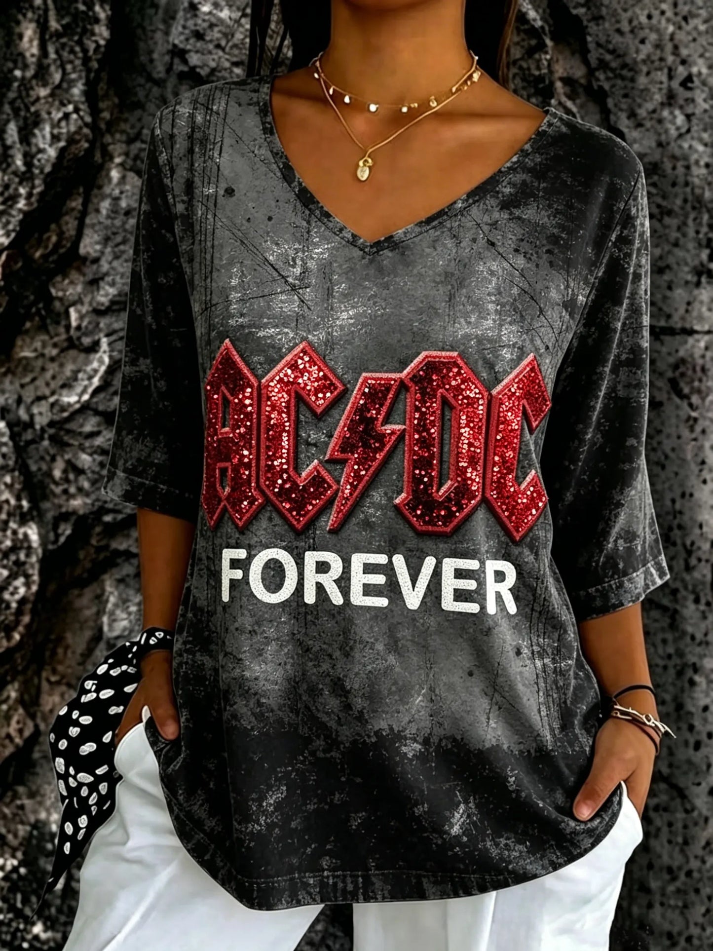 Women's Casual ACDC Print T-Shirt