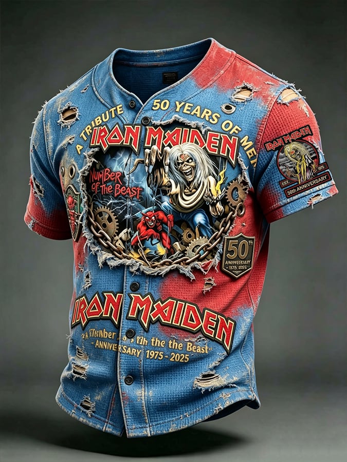 Men's England Heavy Metal Band Print Casual Top