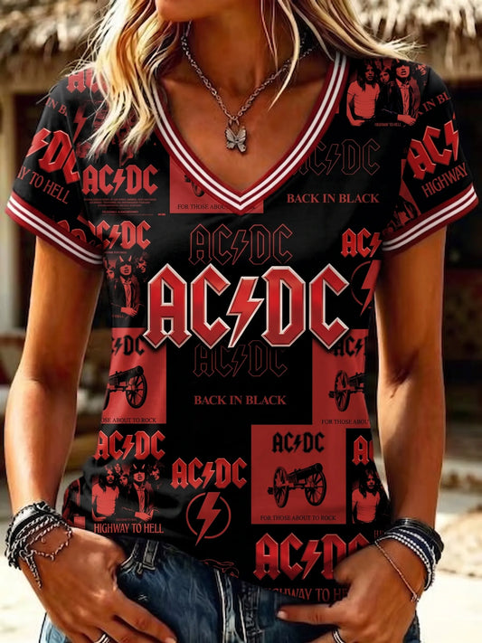 Women's Retro AC/DC Band Rock Fan Short-Sleeve T-Shirt