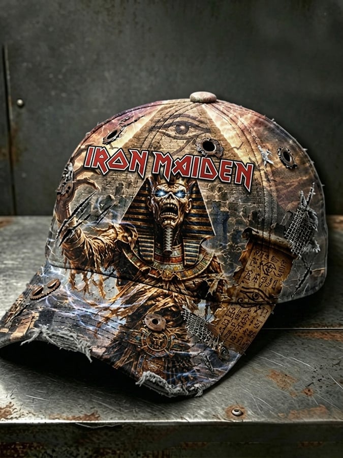 Metal-style retro washed baseball cap