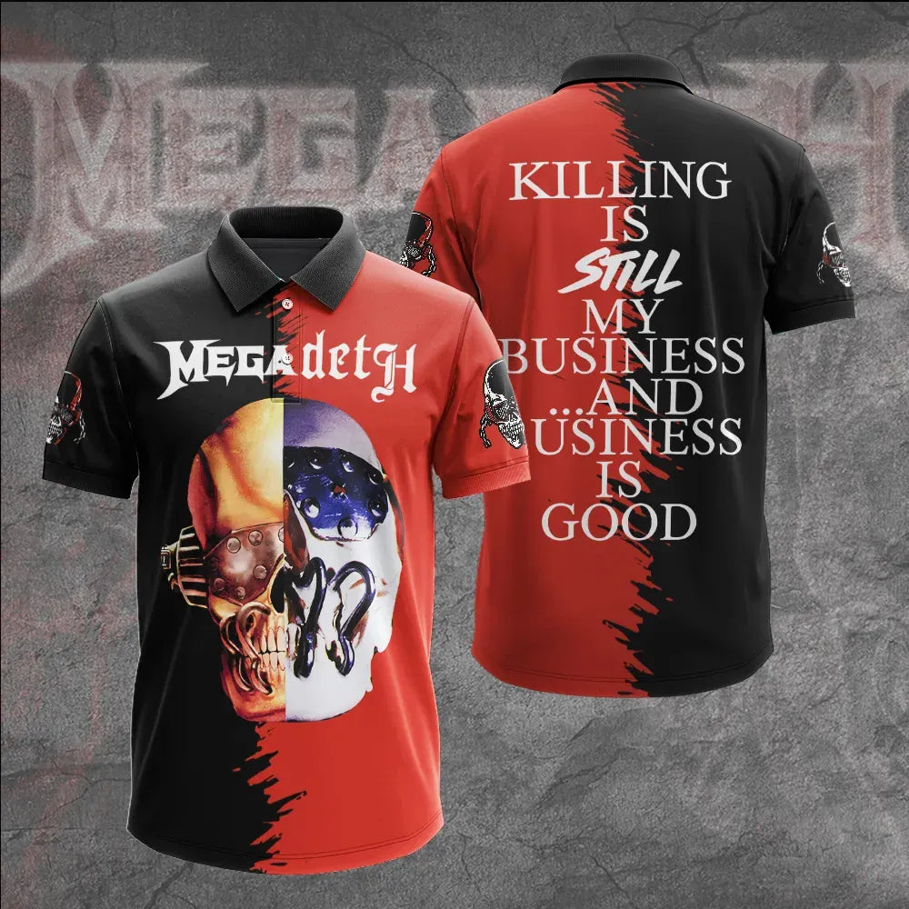 Men's American Thrash Metal Band Print Polo Shirt