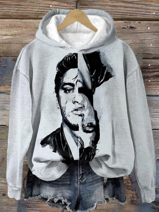 Retro King Of Rock Roll Print Hoodie