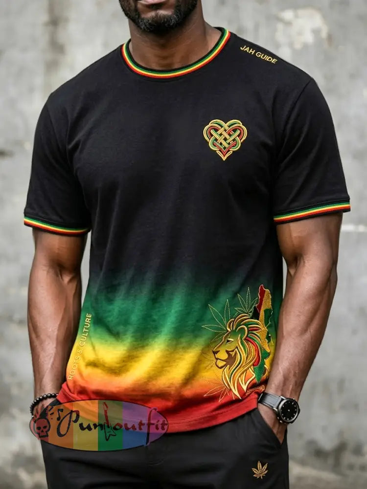 Casual Gradient T-Shirt for Retro Reggae Music Fans