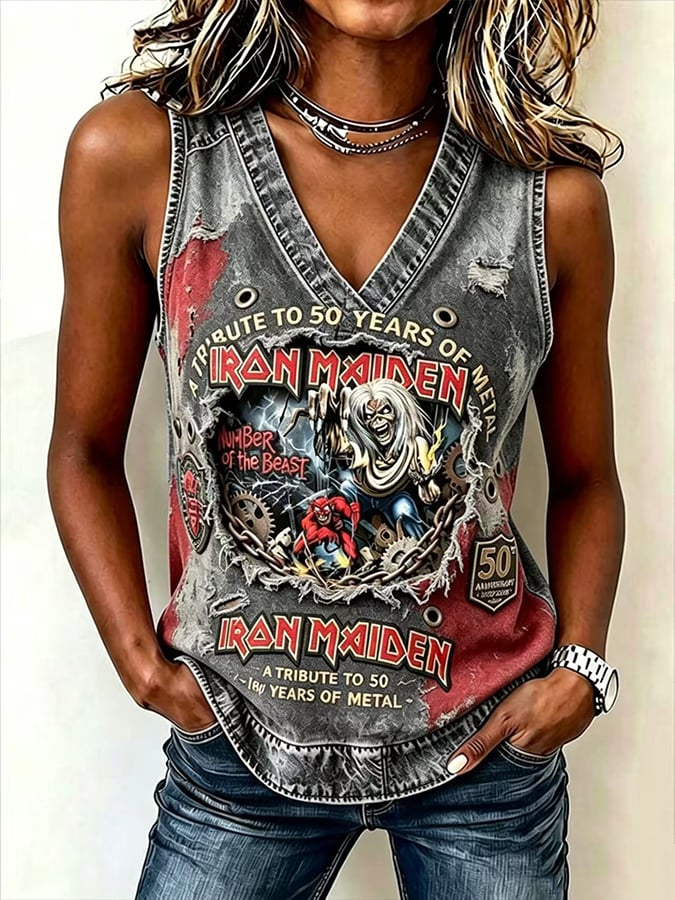 Women's England Heavy Metal Band Print V-Neck Tank Top