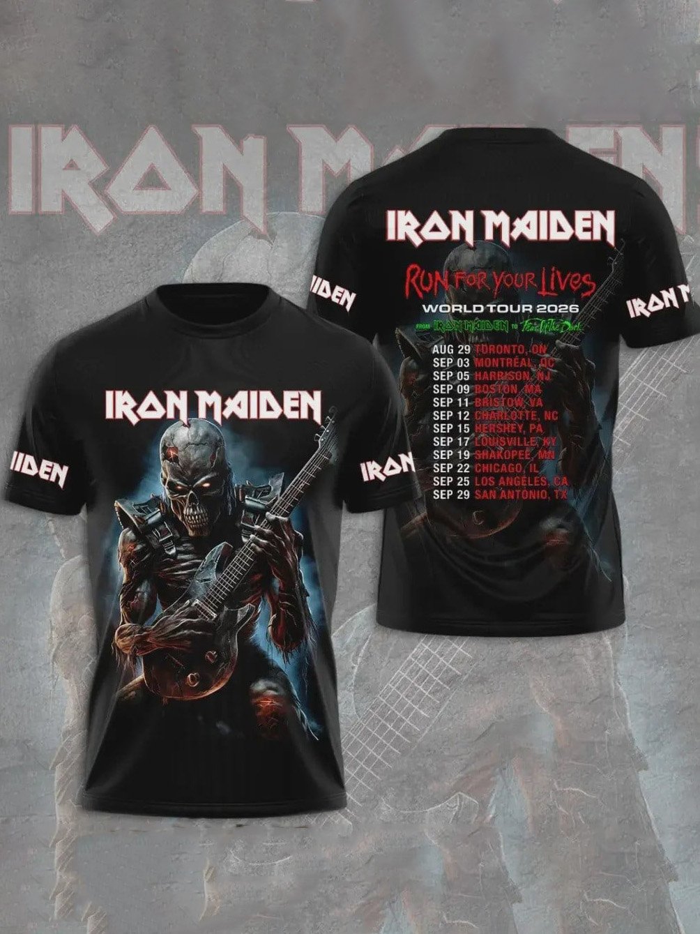 Men's Iron Maiden Tour 2026 Merch Run For Your Lives Tour T-Shirt