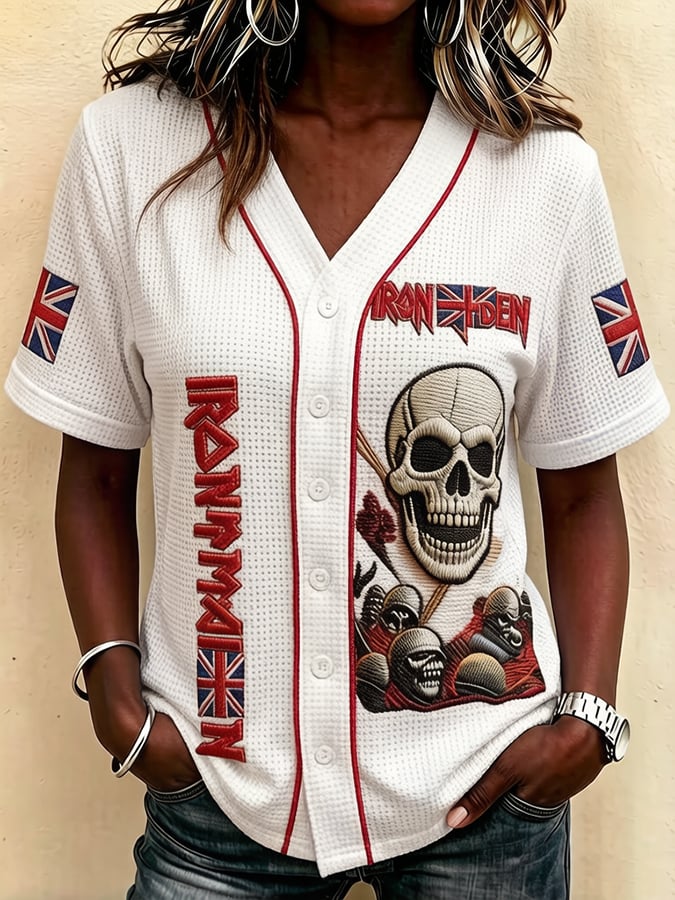 Women's England Heavy Metal Band Tour Short-Sleeve Printed Baseball Jacket