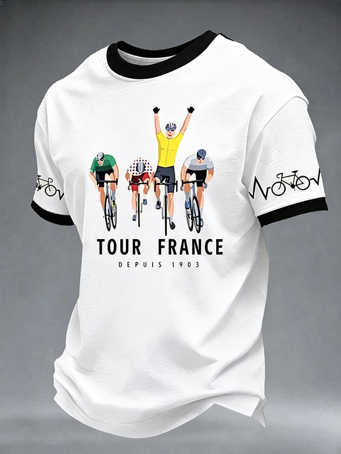 Men's Tour France Print Casual T-Shirt