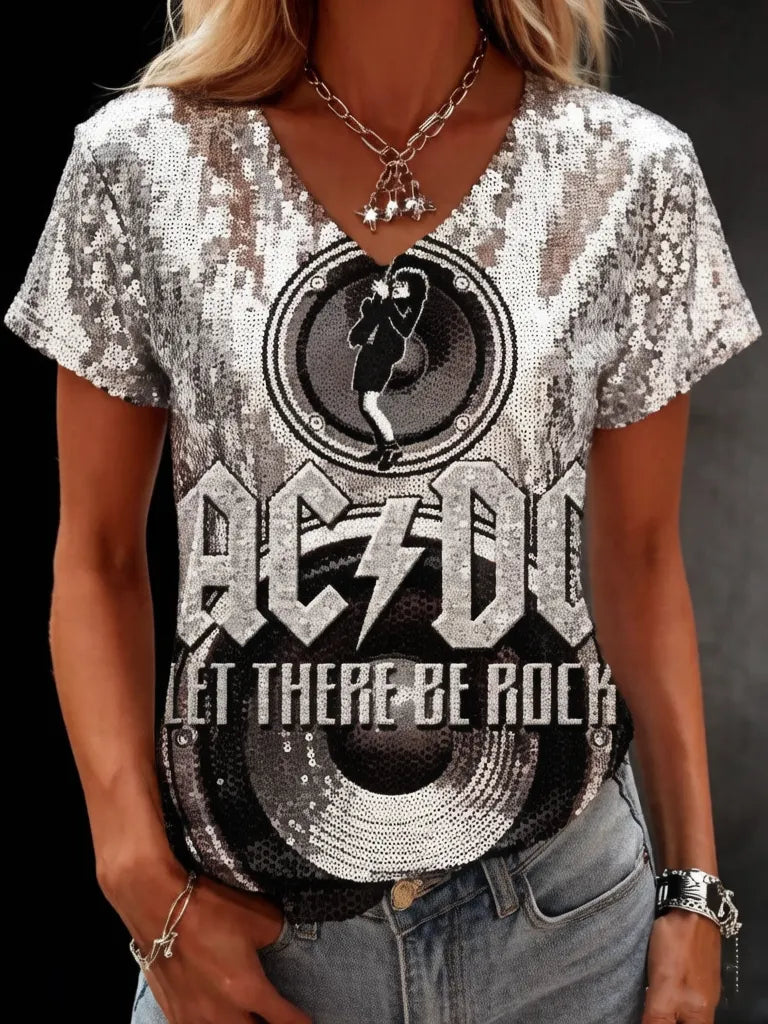 Women's Casual ACDC Print T-Shirt