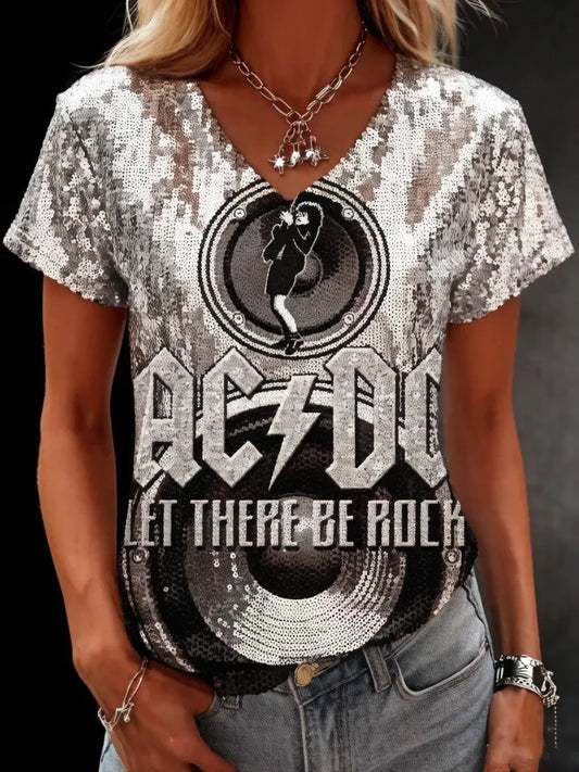 Women's Casual ACDC Print T-Shirt