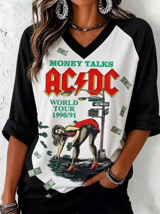 Women's Casual ACDC Fans Print Shirt