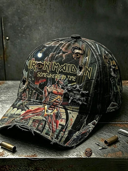 Metal-style retro washed baseball cap