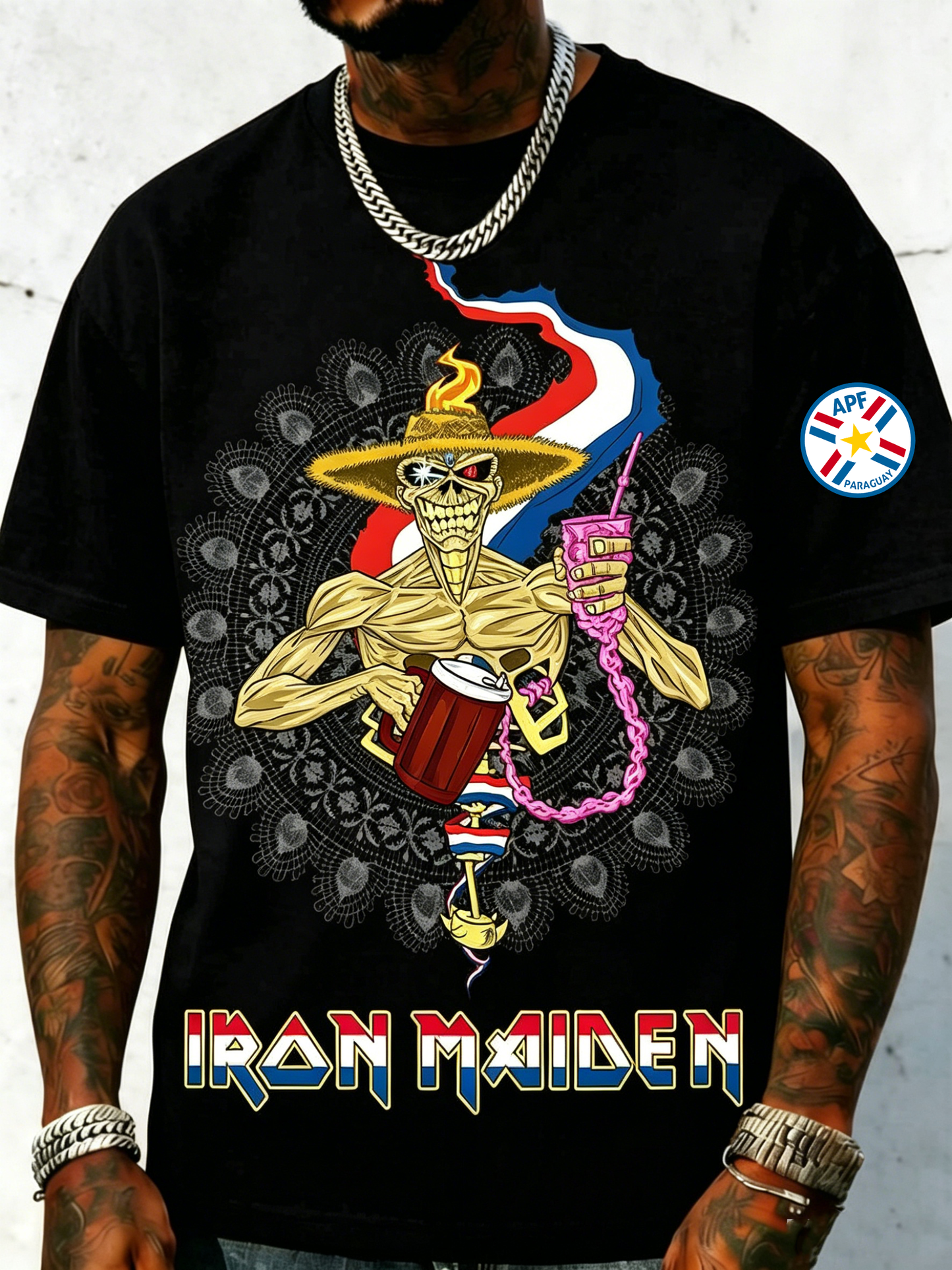 Men's Iron Maiden Paraguay Football Print T-Shirt