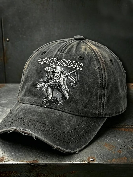Metal-style retro washed baseball cap
