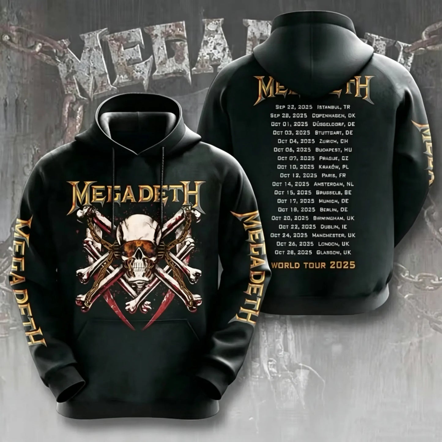 Men's American Thrash Metal Band Print Hoodie