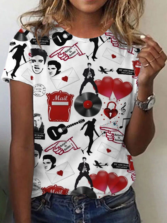 Women's Music Singer Printed Crew Neck T-Shirt