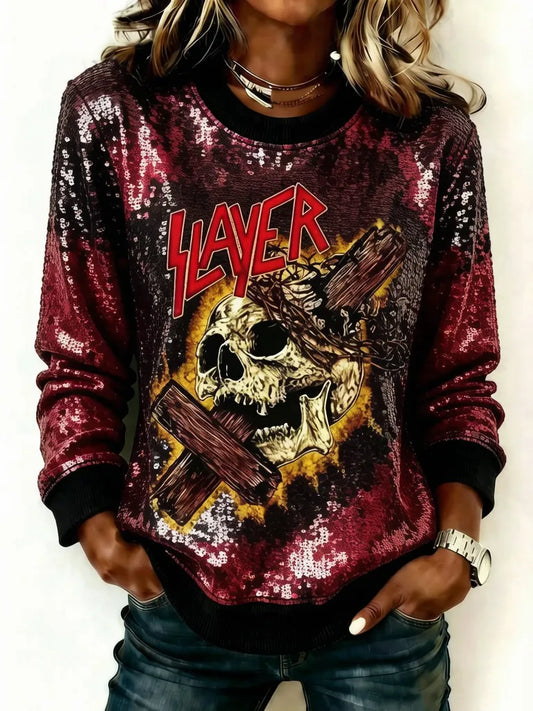Women's Thrash Metal Band Graphic Crew-Neck Long-Sleeve Sweatshirt