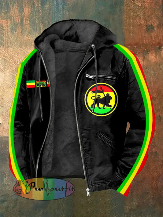Men's Reggae Printed Long Sleeved Hooded Jacket