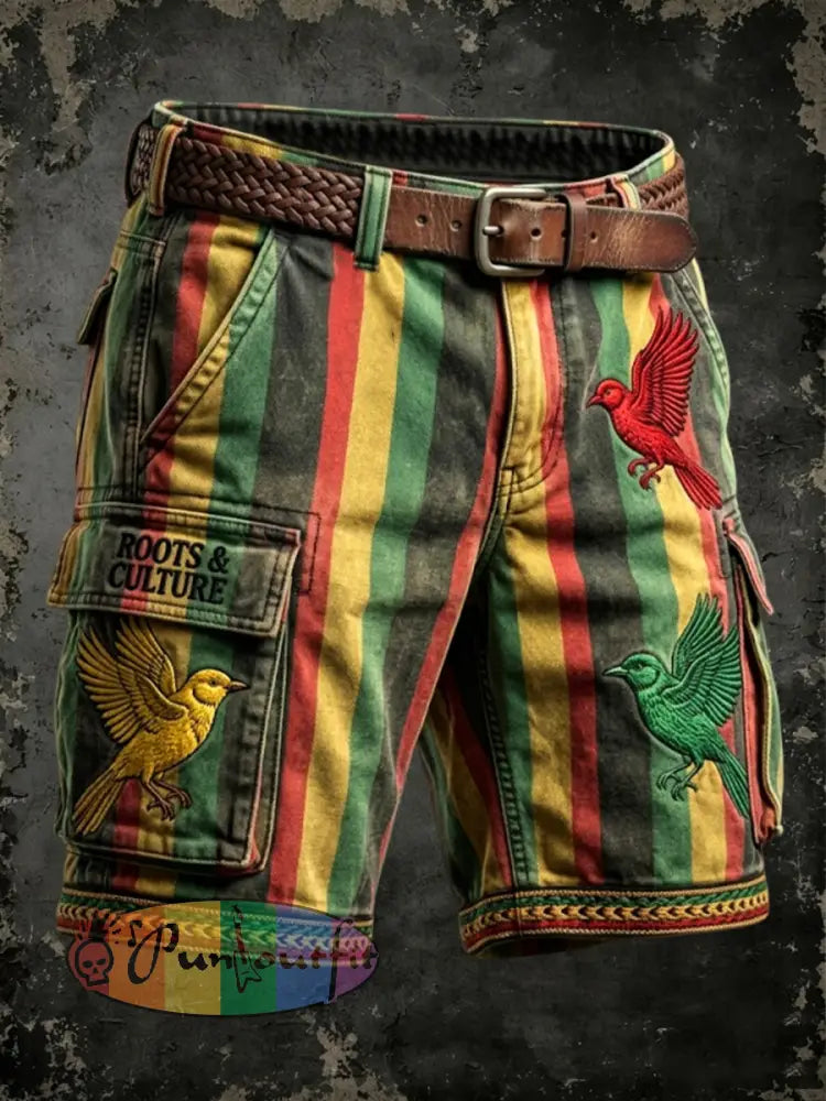 Men's Retro Reggae-Print Casual Work Shorts