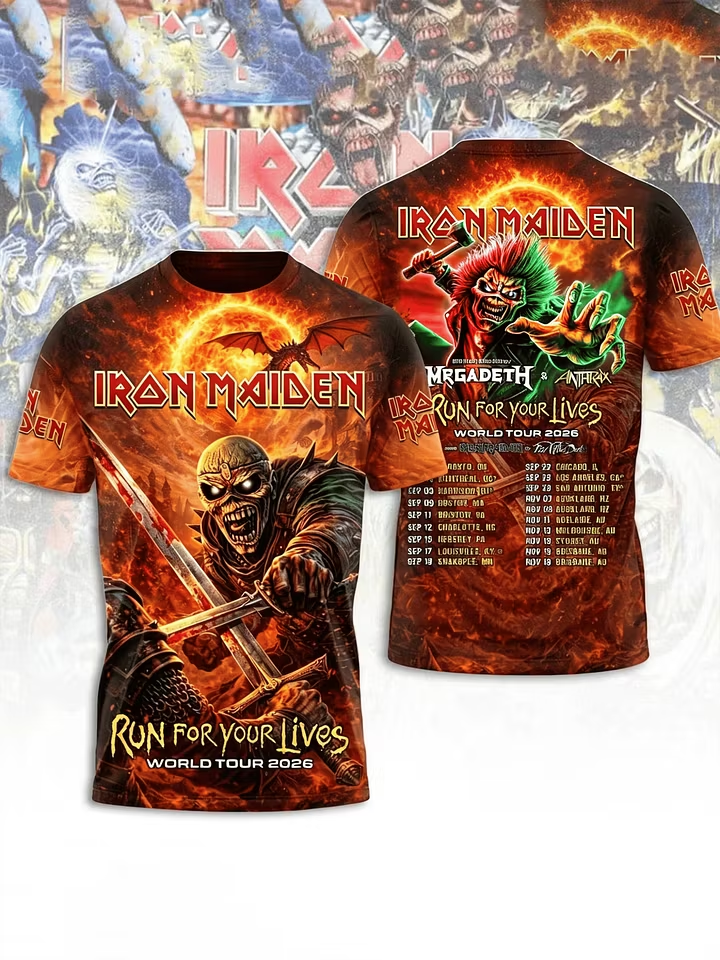 Men's Iron Maiden Tour 2026 Merch Run For Your Lives Tour T-Shirt