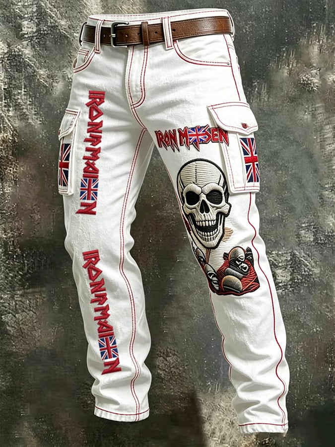 Men's England Heavy Metal Band Print Cargo Pants