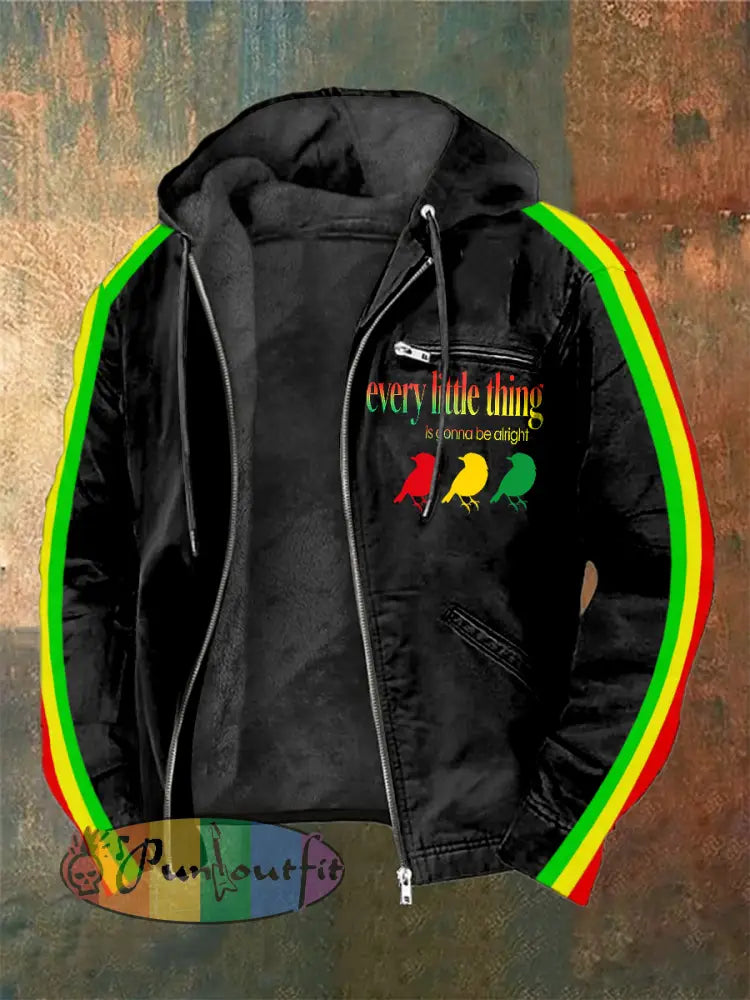 Men's Reggae Printed Long Sleeved Hooded Jacket