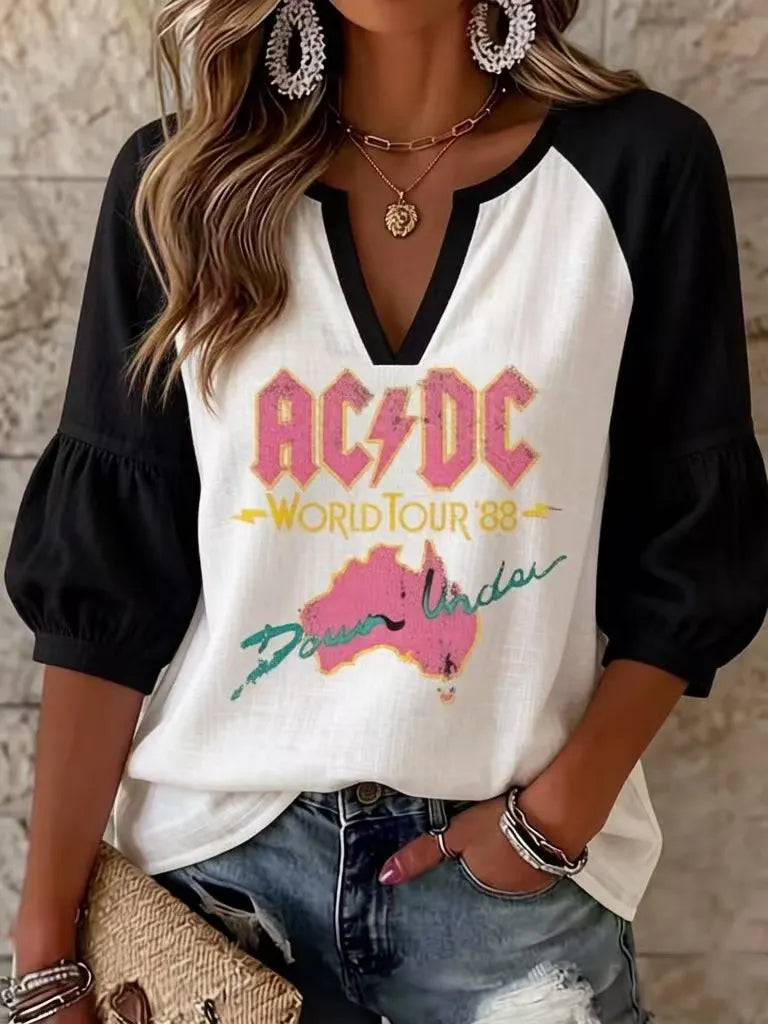 Women's Casual ACDC Fans Print Shirt