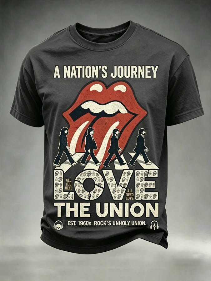 Men's Casual Retro Rock Music Crew Neck Short-Sleeve T-Shirt