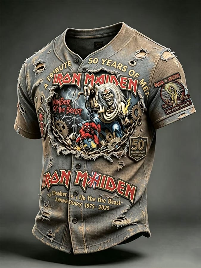 Men's England Heavy Metal Band Print Casual Top