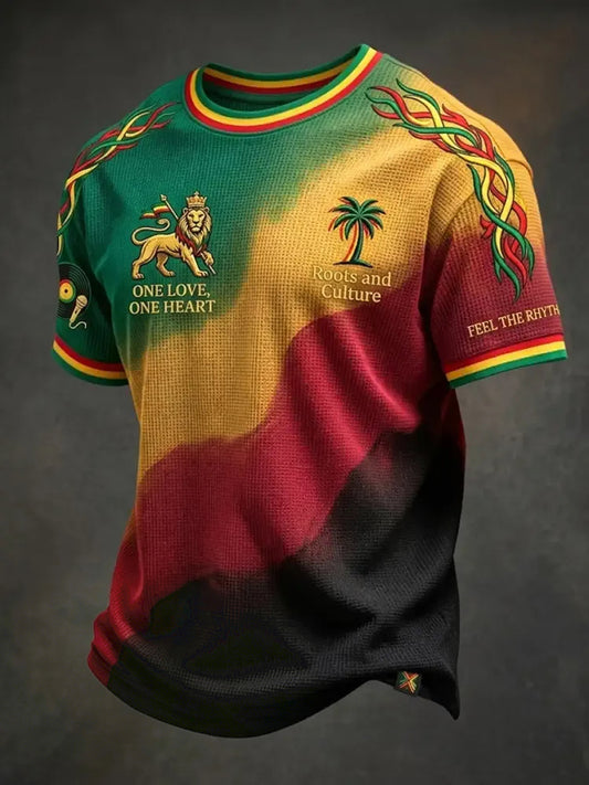 Retro Reggae Gradient Art Casual Waffle-Weave T-Shirt