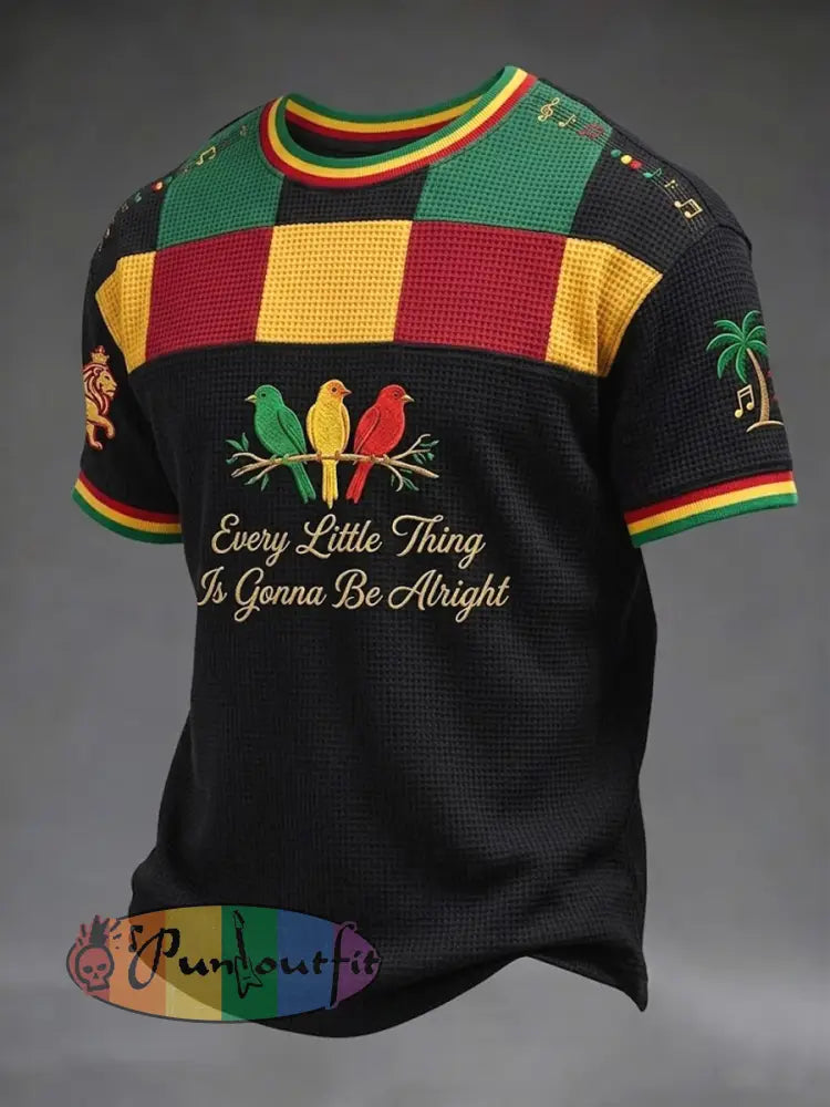 Retro Reggae Geometric Casual Waffle-Weave T-Shirt